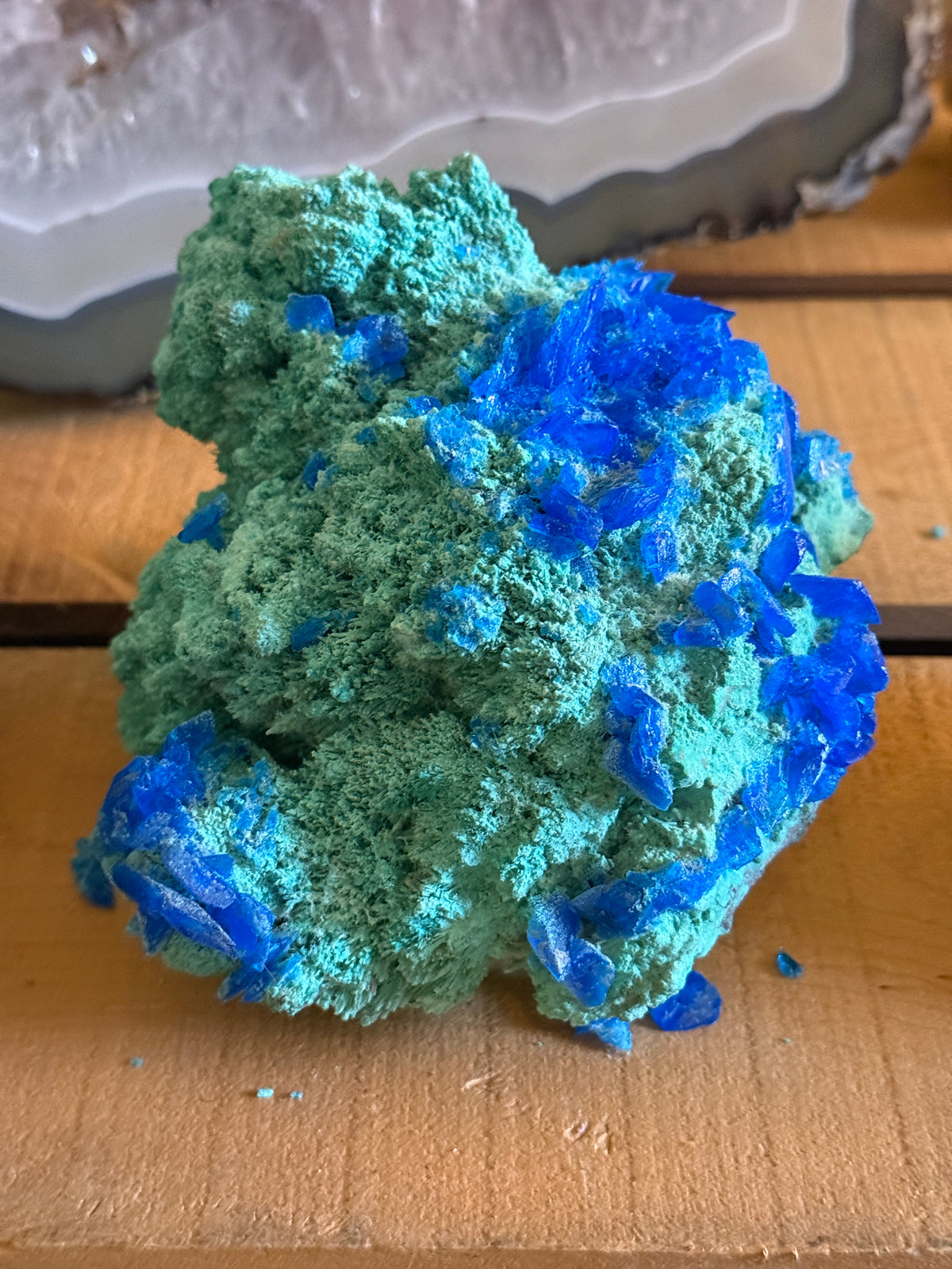 Green Mineral Ore With Blue Azurite