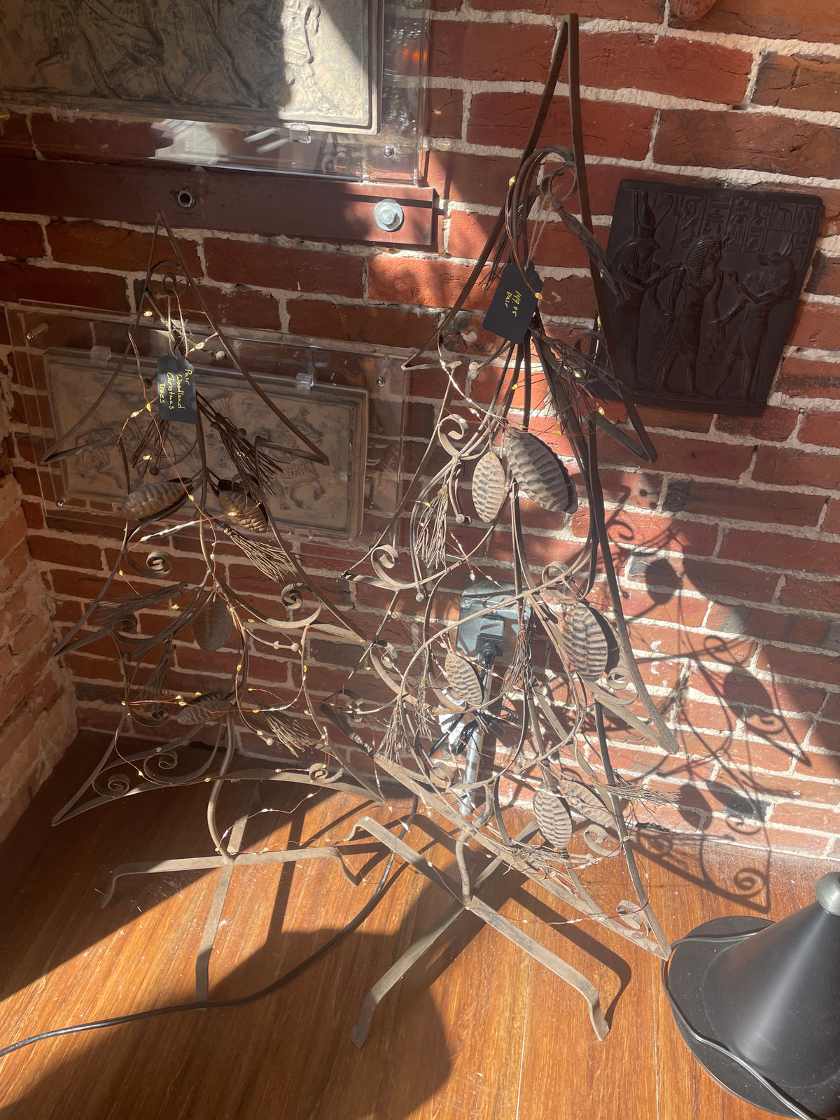 Pair Folk Metal Christmas Trees With Lights